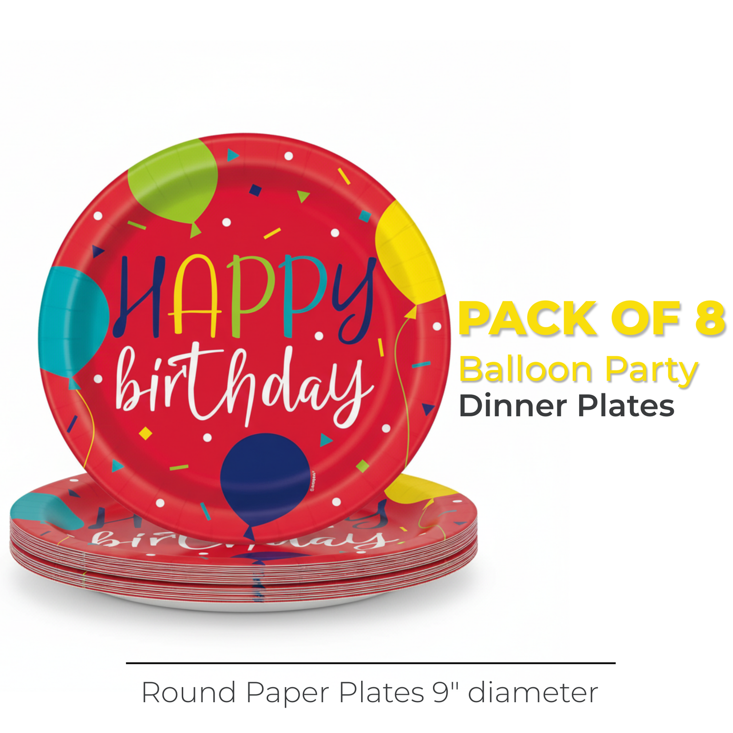 Balloon Party Birthday Round 9" Dinner Plates, 8ct