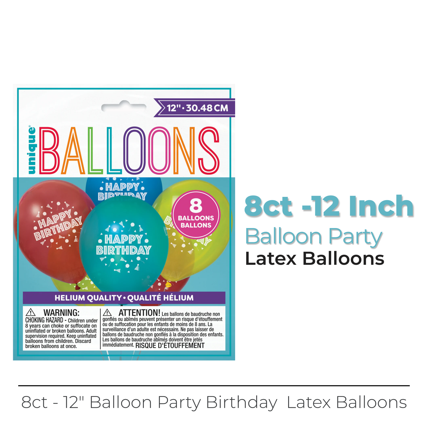 Balloon Party Birthday 12" Latex Balloons, 8ct