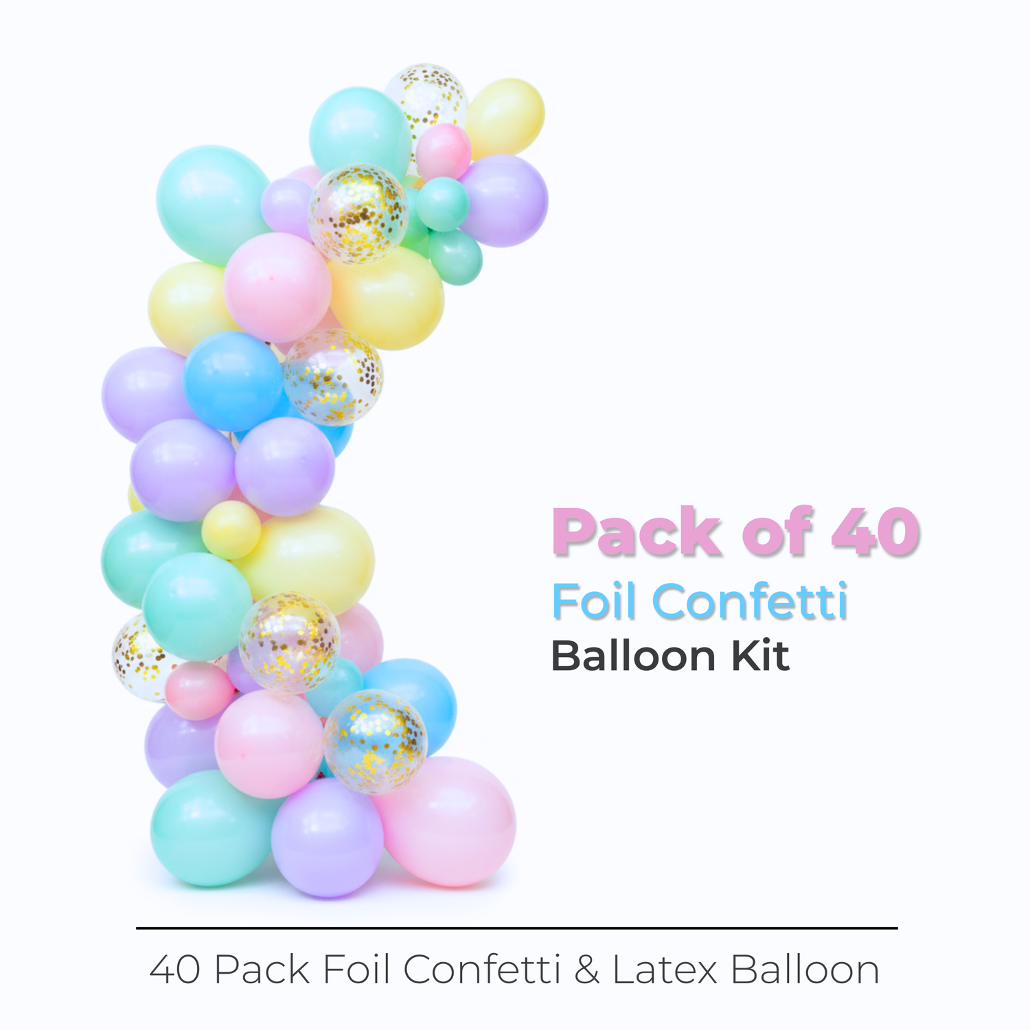 Pastel Assorted Foil Confetti & Latex Balloon Arch Kit, 40pc