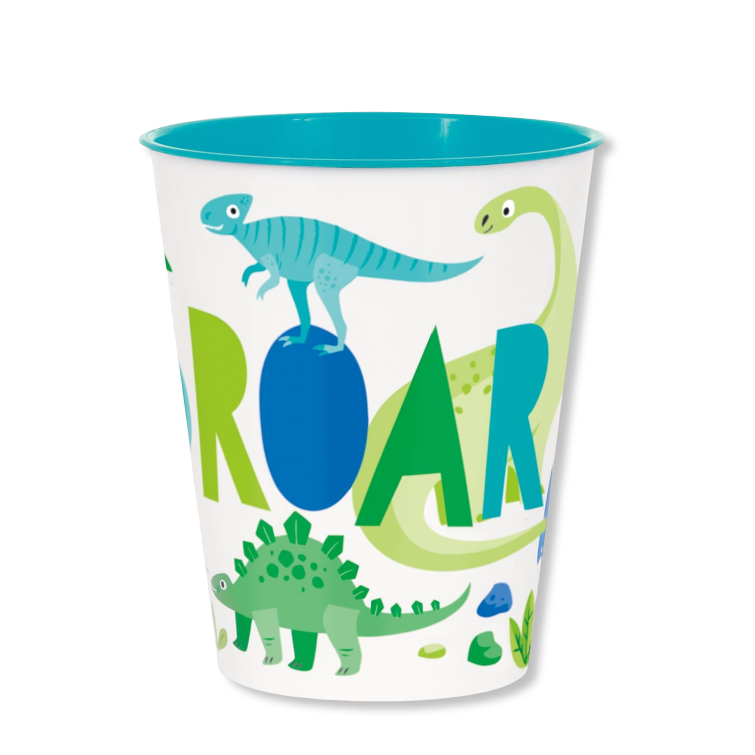 Blue & Green Dinosaur "ROAR" 10oz Plastic Stadium Cups, 4ct
