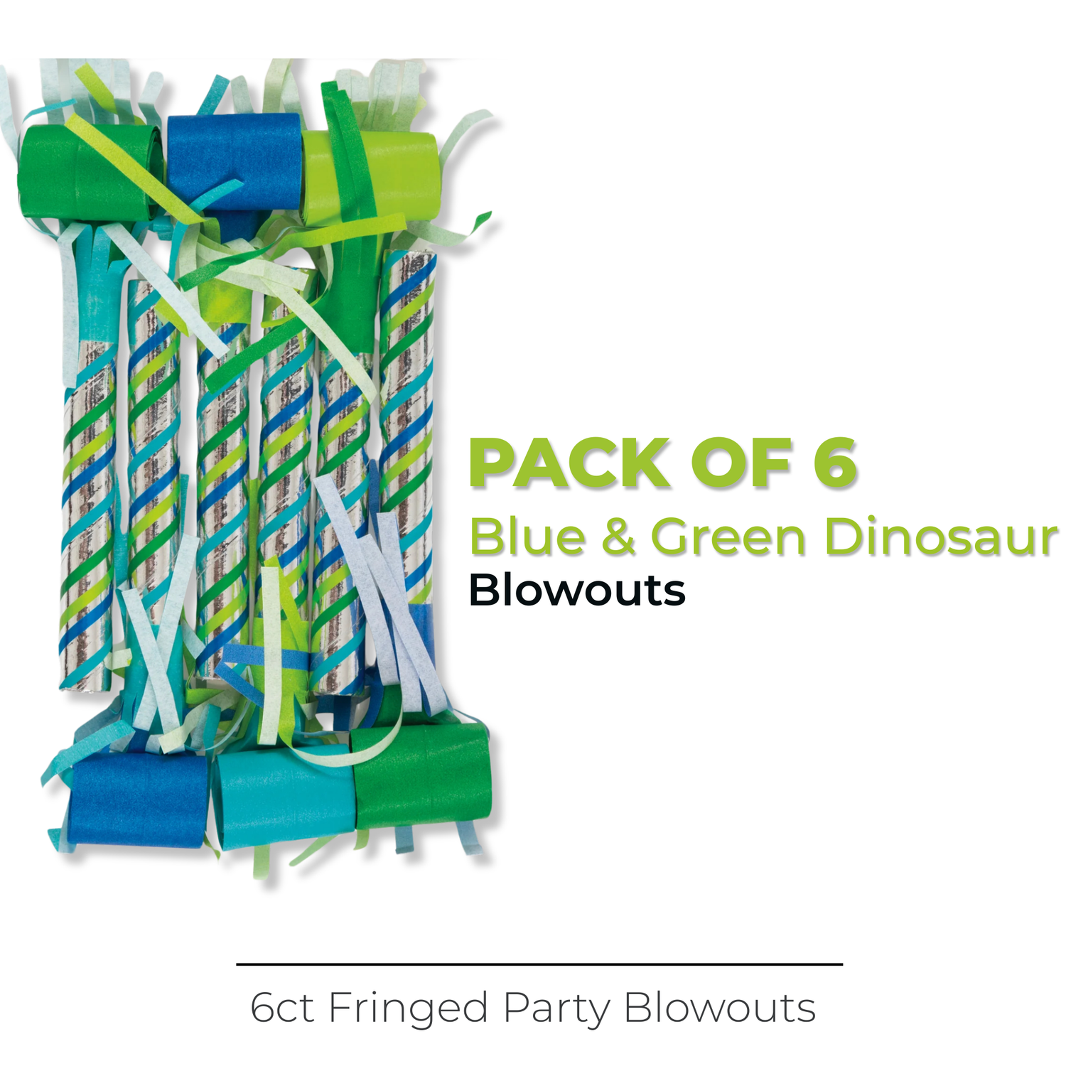 Blue & Green Dinosaur Fringed Party Blowouts, 6ct