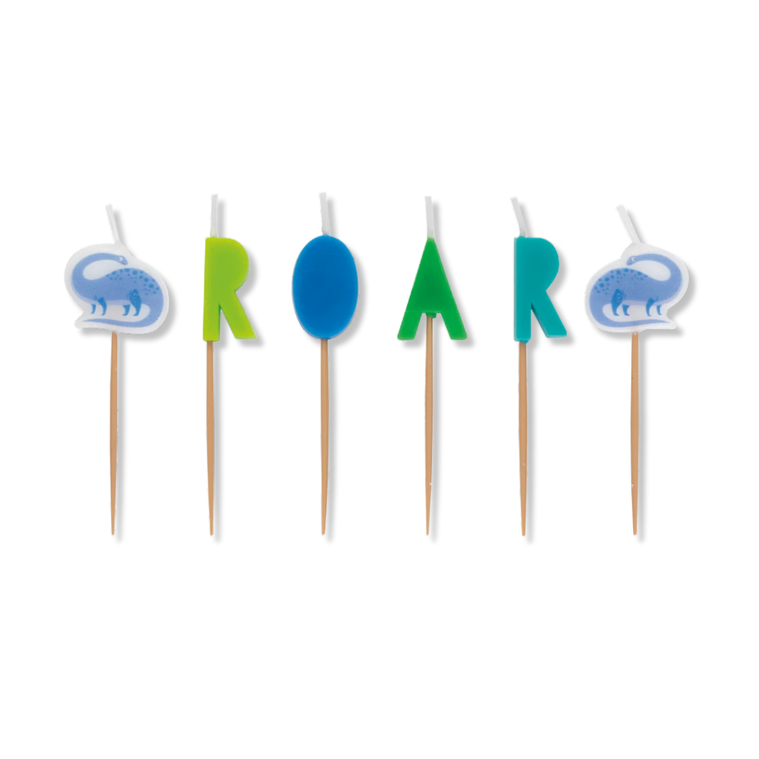 Blue & Green Dinosaur Pick Birthday Candles, 6ct