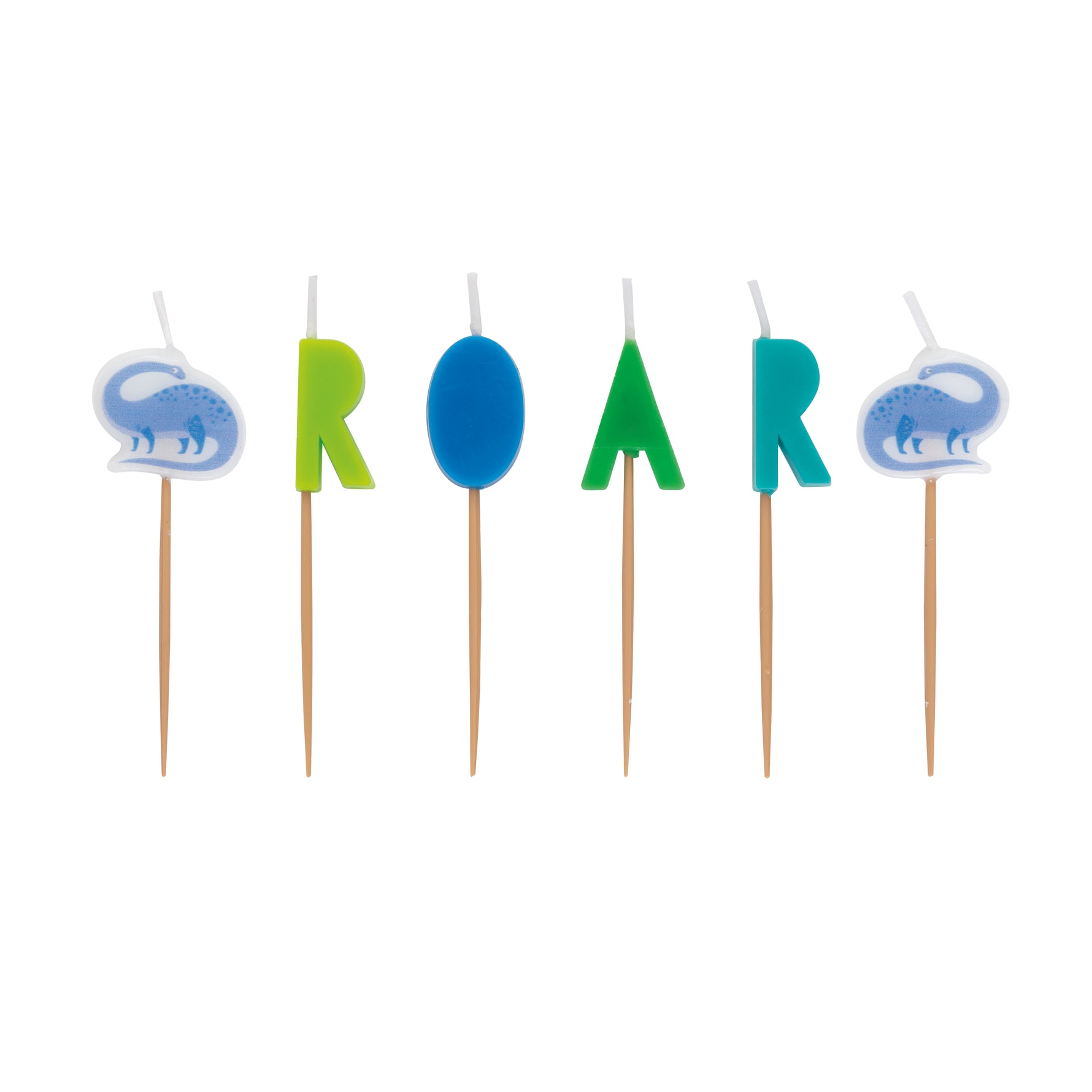 Blue & Green Dinosaur Pick Birthday Candles, 6ct