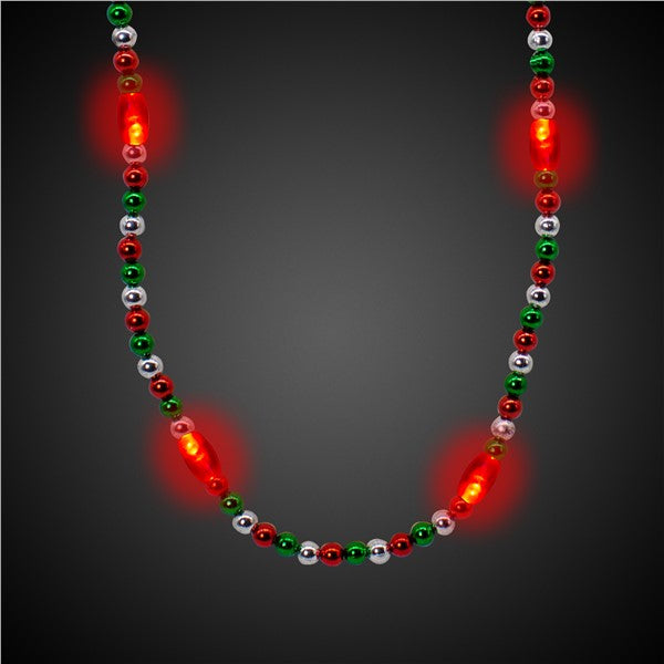 LED Red, Green &  Silver Bead Necklace