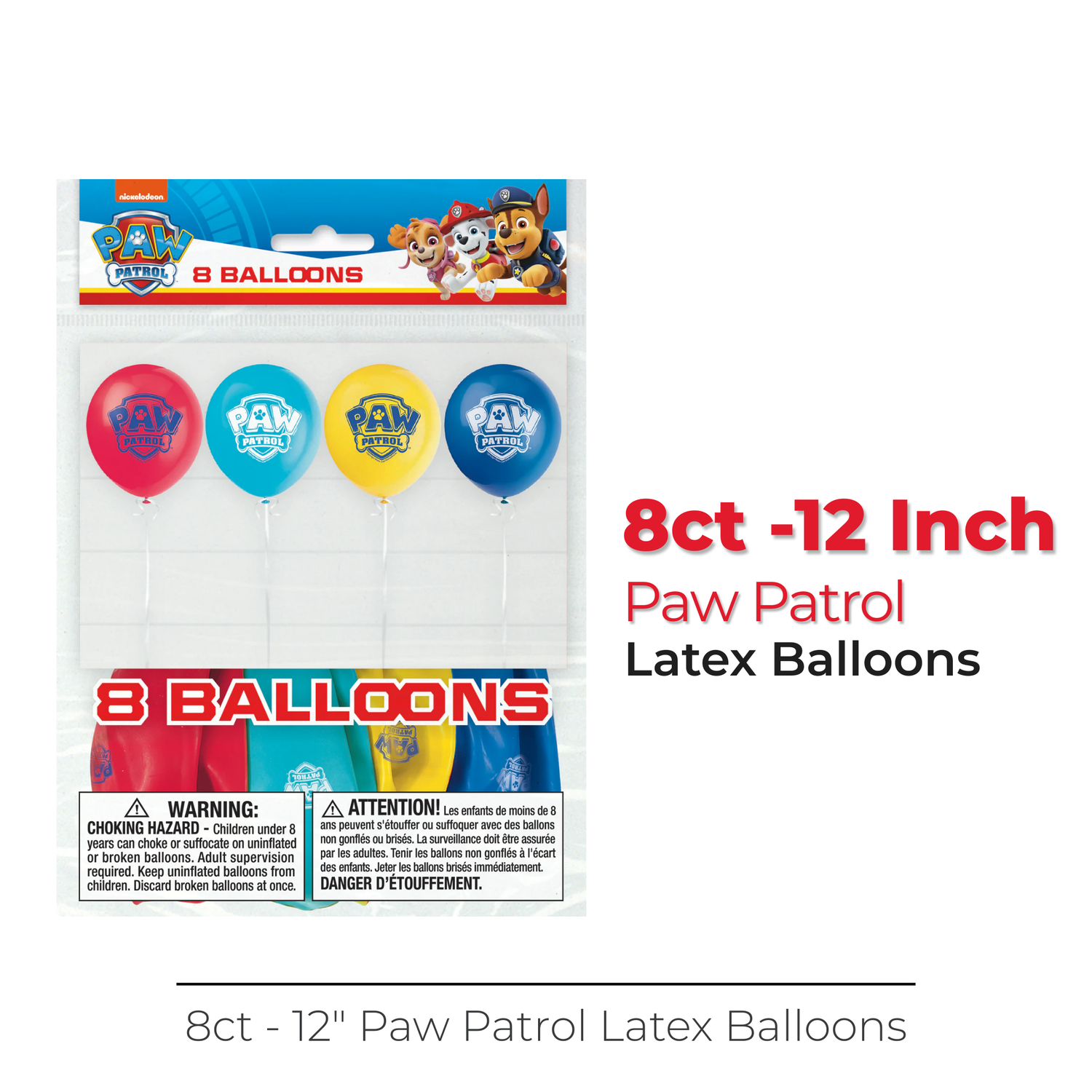 Paw Patrol 12" Latex Balloons, 8ct