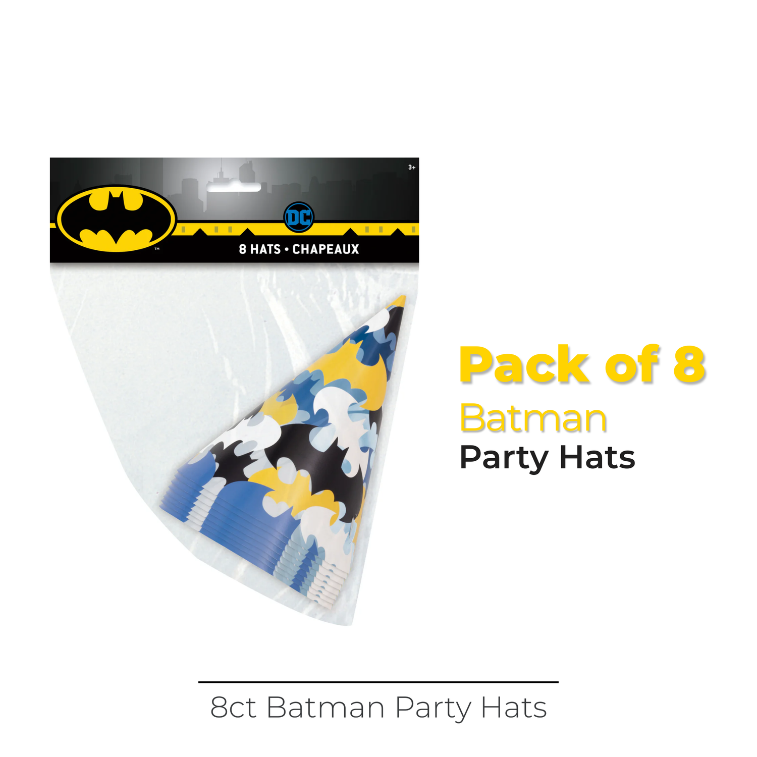 Batman Party Hats, 8ct