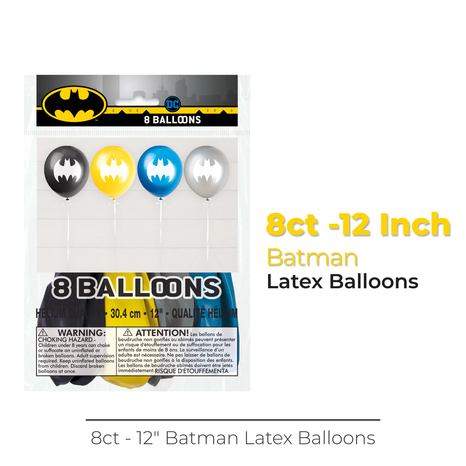 Batman 12" Latex Balloons, 8ct