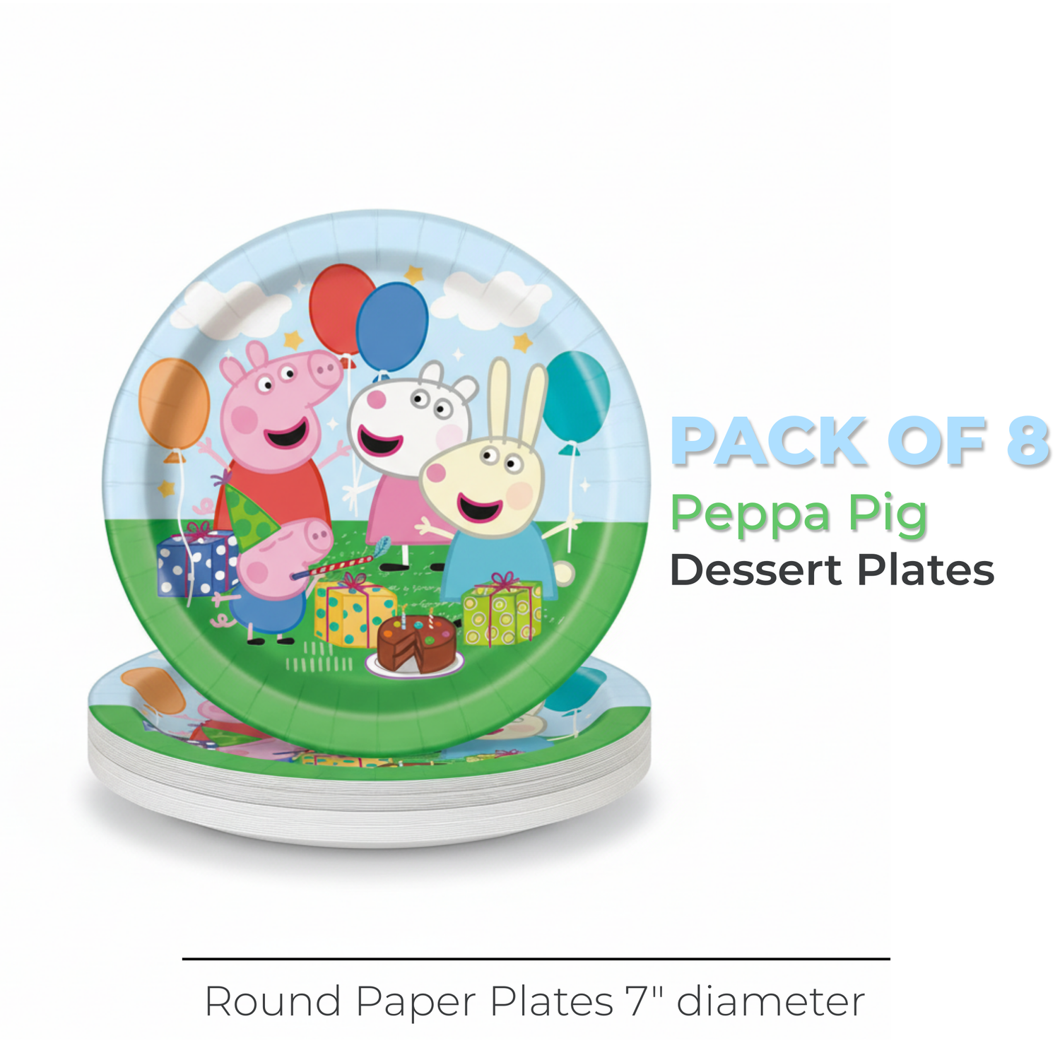 Peppa Pig Round 7" Dessert Plates, 8ct