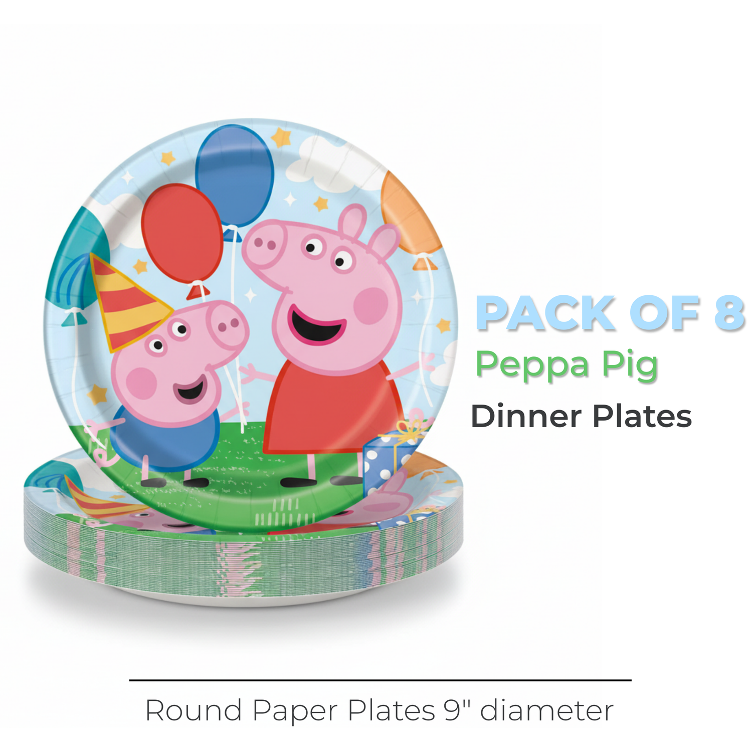 Peppa Pig Round 9" Dinner Plates, 8ct