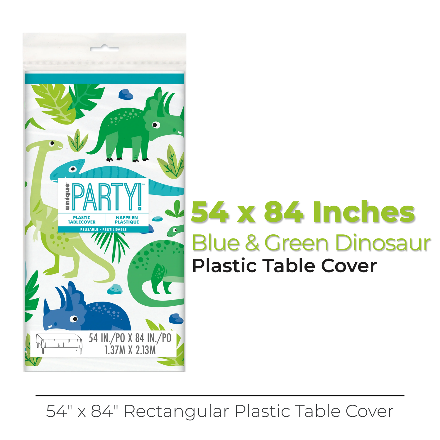 Blue & Green Dinosaur Plastic Table Cover, 54"x84"