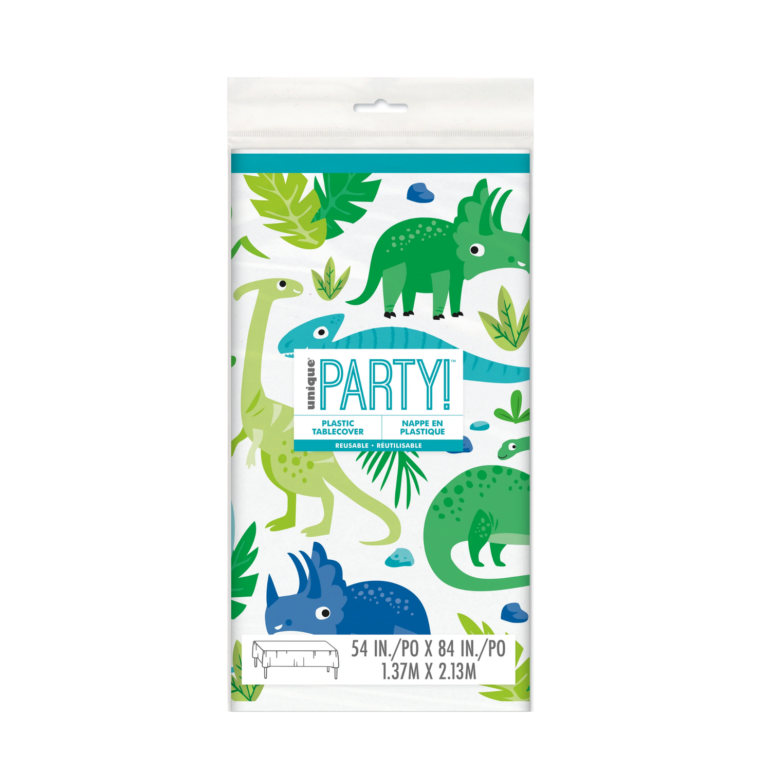 Blue & Green Dinosaur Plastic Table Cover, 54"x84"