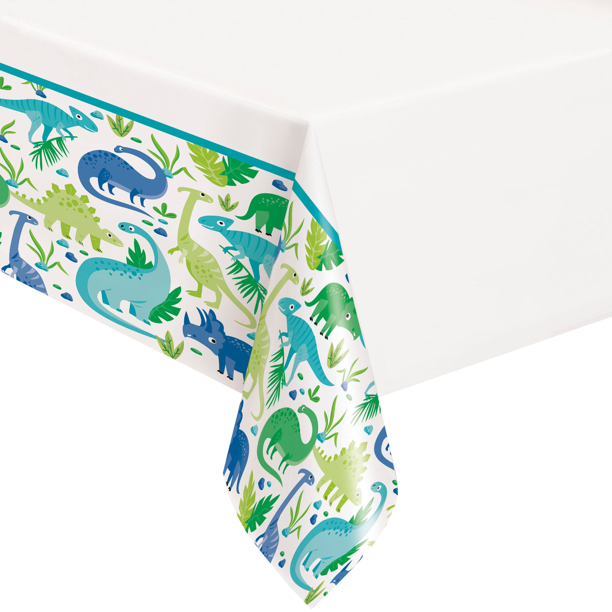 Blue & Green Dinosaur Plastic Table Cover, 54"x84" - Image 3