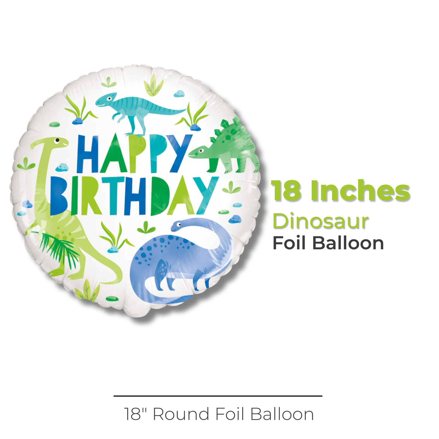 Blue & Green Dinosaur Round Foil Balloon 18", Package