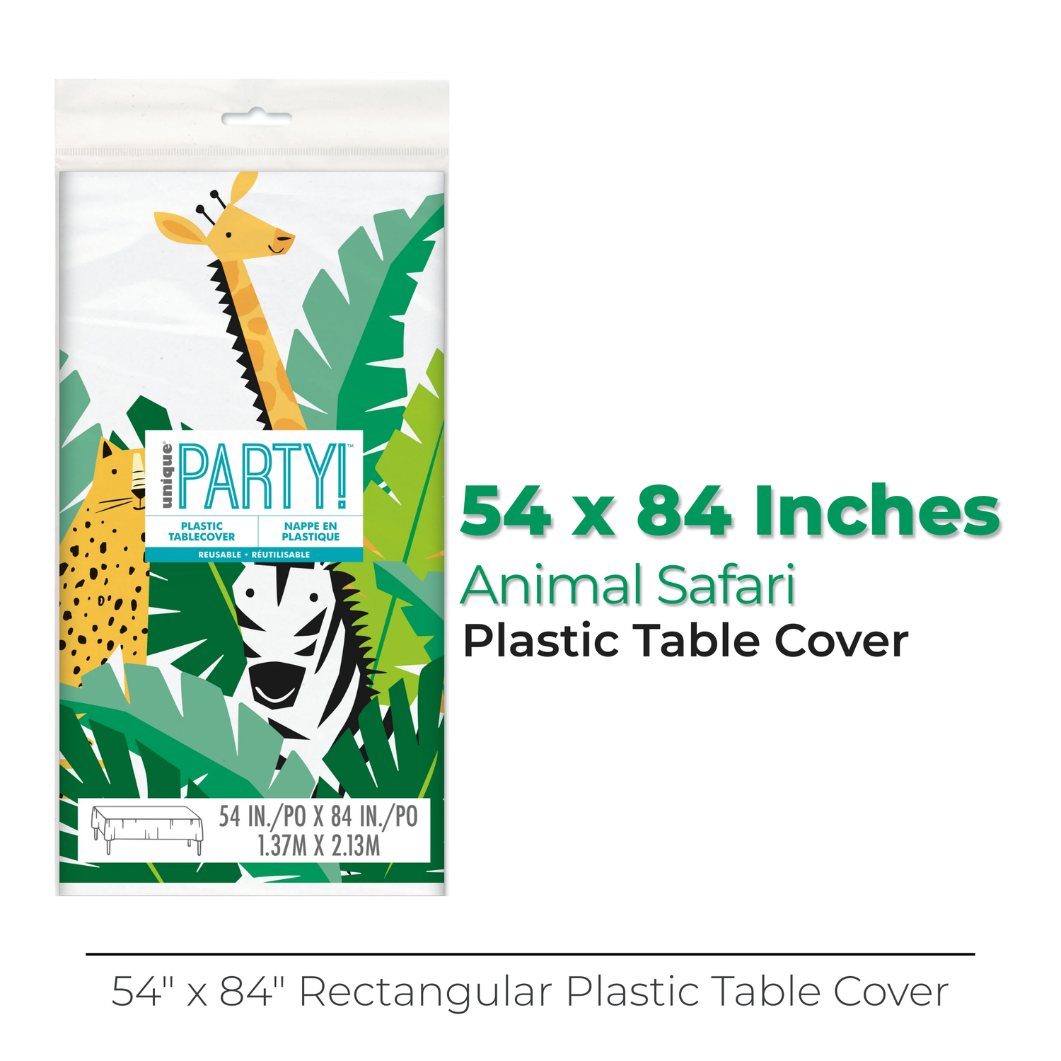 Animal Safari Plastic Table Cover, 54"x84"