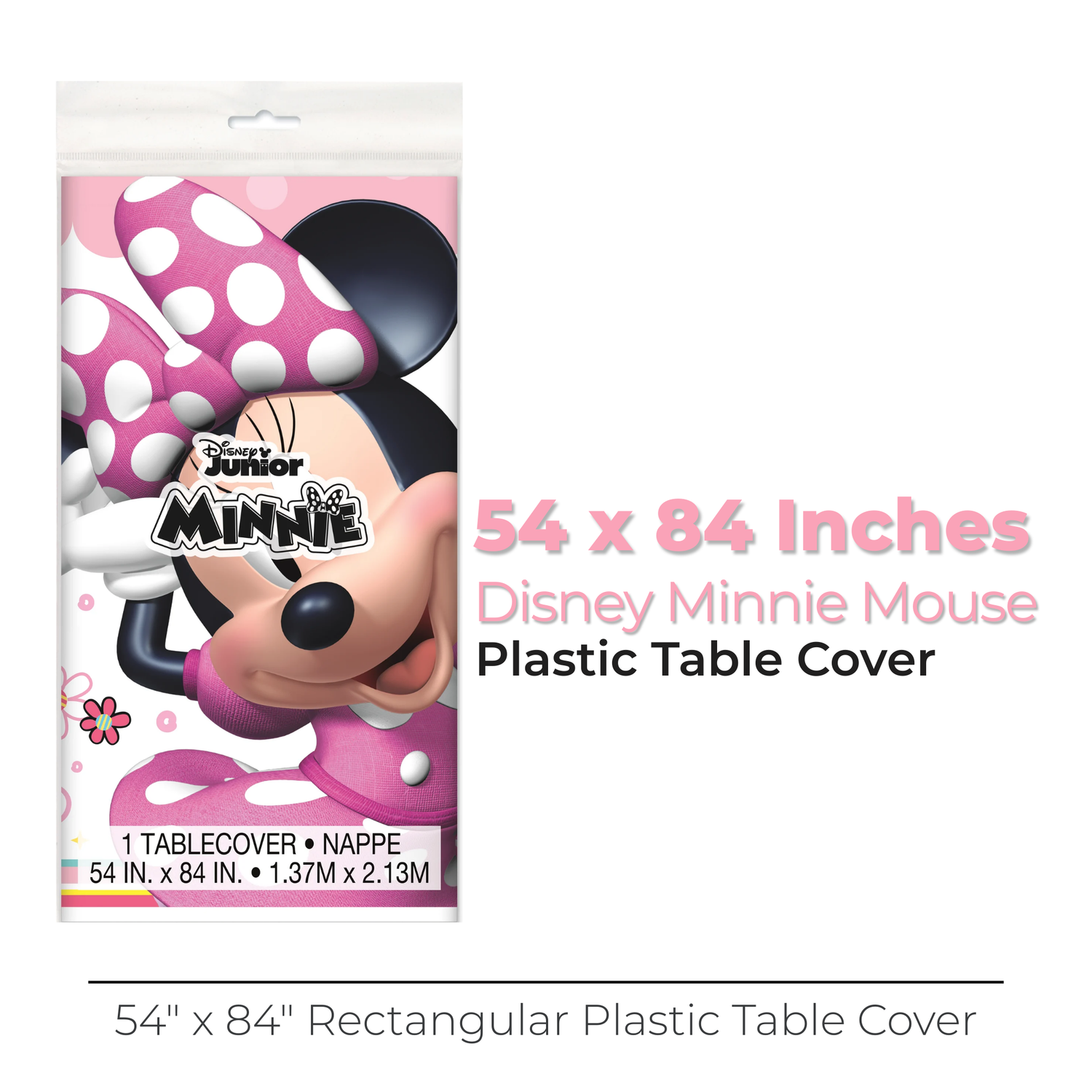 Disney Iconic Minnie Mouse Rectangular Plastic Table Cover, 54" x 84"