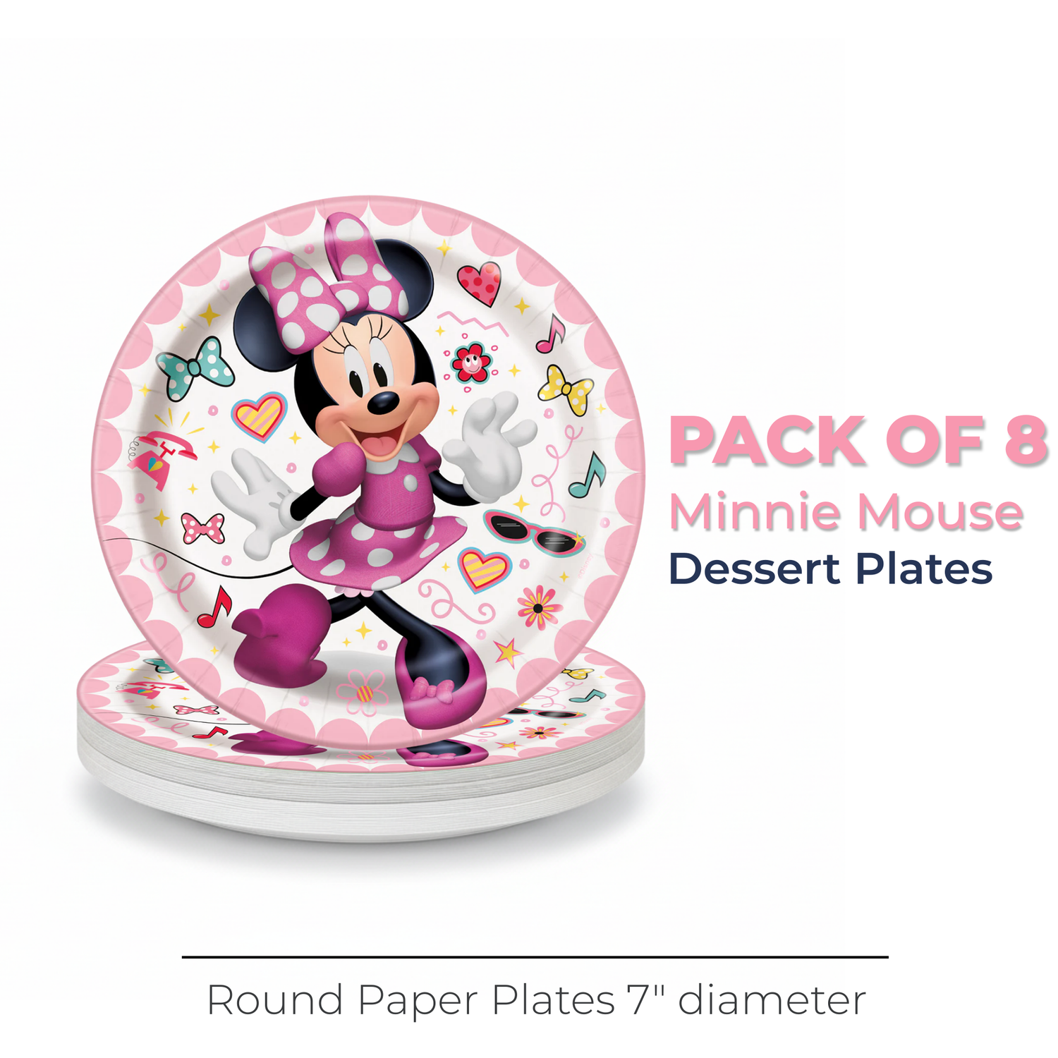 Disney Iconic Minnie Mouse Round 7" Dessert Plates, 8ct