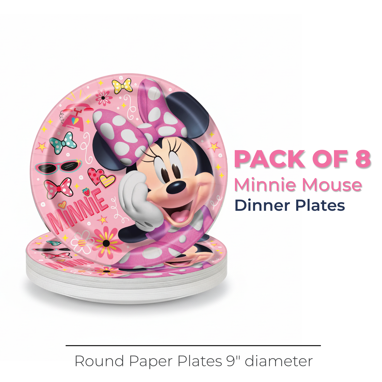 Disney Iconic Minnie Mouse Round 9" Dinner Plates, 8ct