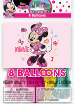 Disney Iconic Minnie Mouse 12" Latex Balloons, 8ct