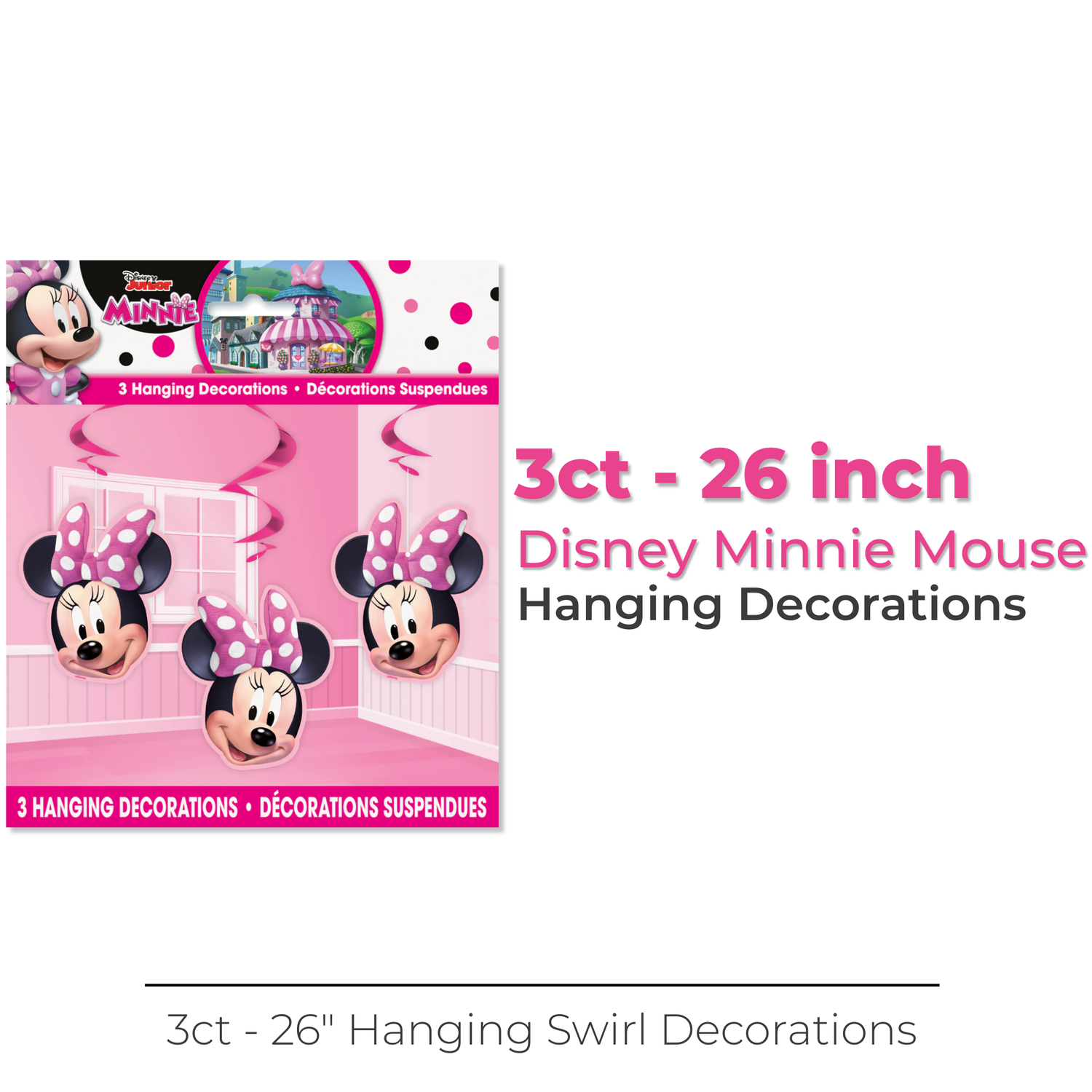 Disney Iconic Minnie Mouse Hanging Swirl Decorations, 26", 3ct