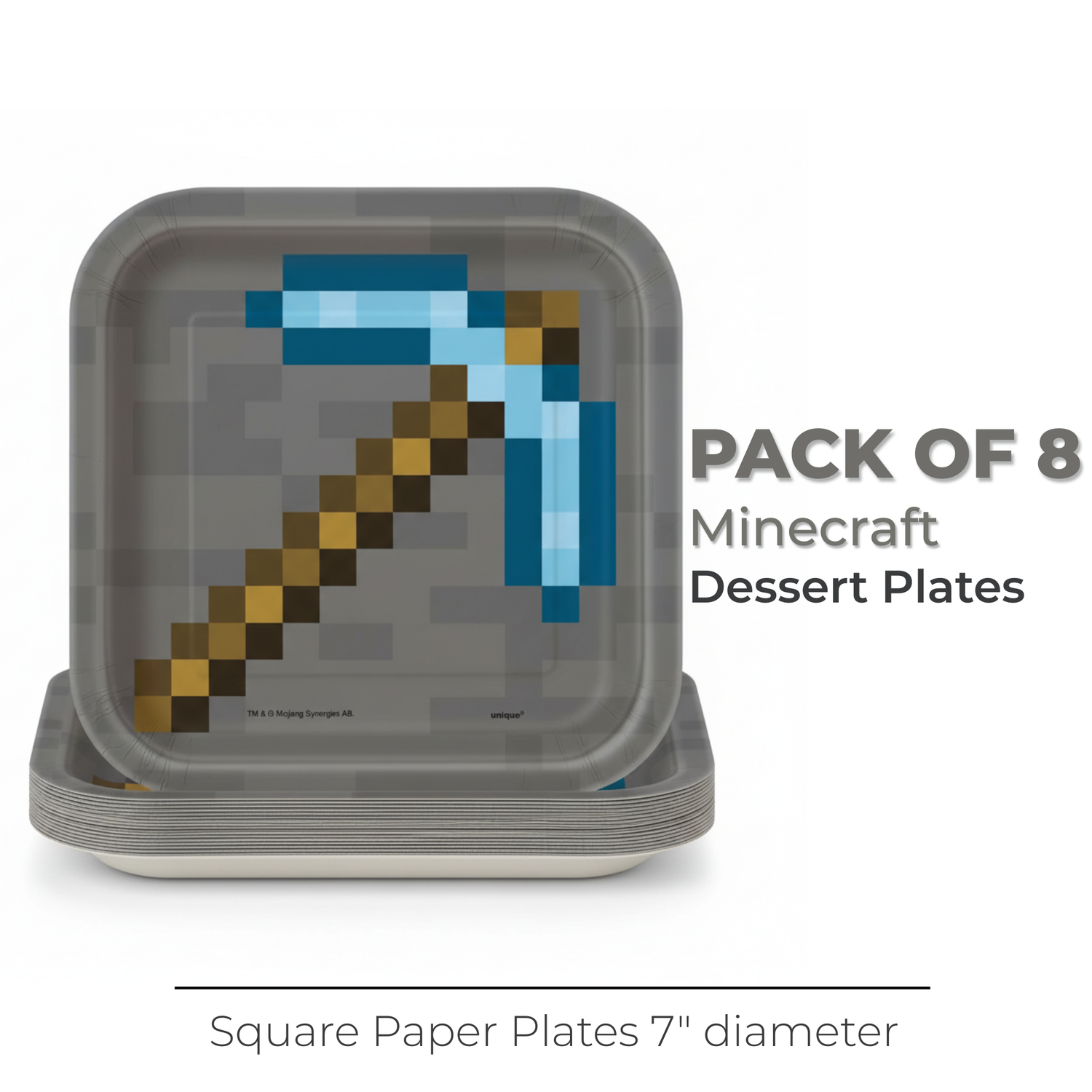 Minecraft Square 7" Dessert Plates, 8ct