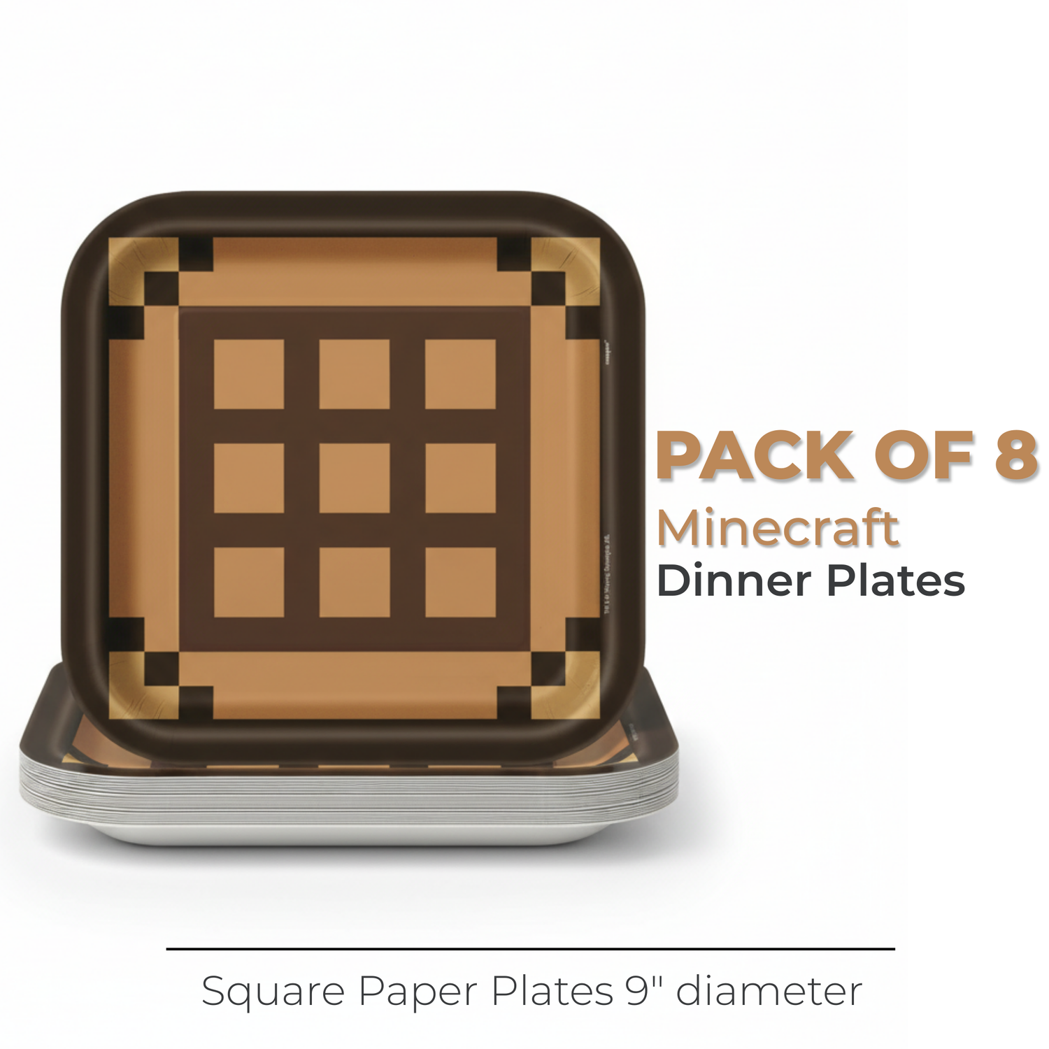 Minecraft Square 9" Dinner Plates, 8ct