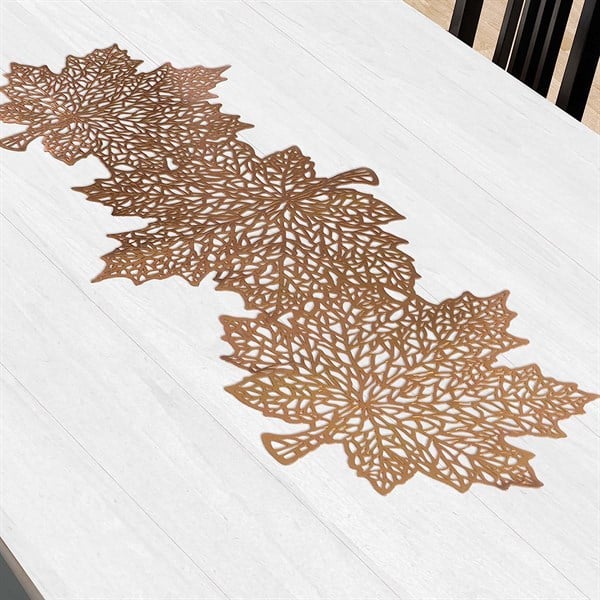 Fall Leaves Gold Vinyl Table Runner