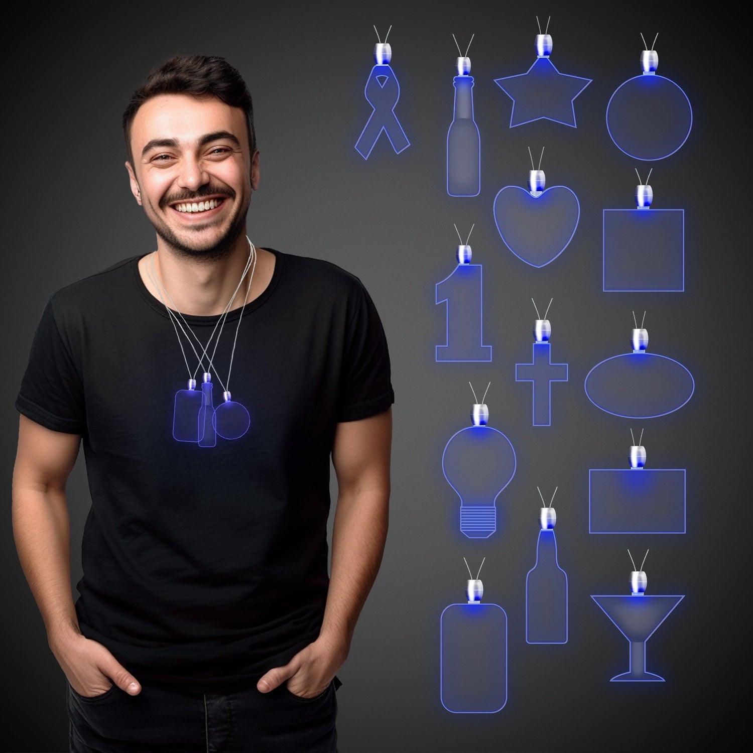 Blue LED Pendant Necklaces