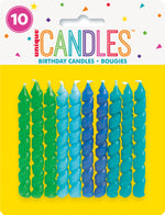 Blue & Green Spiral Birthday Candles, 10ct