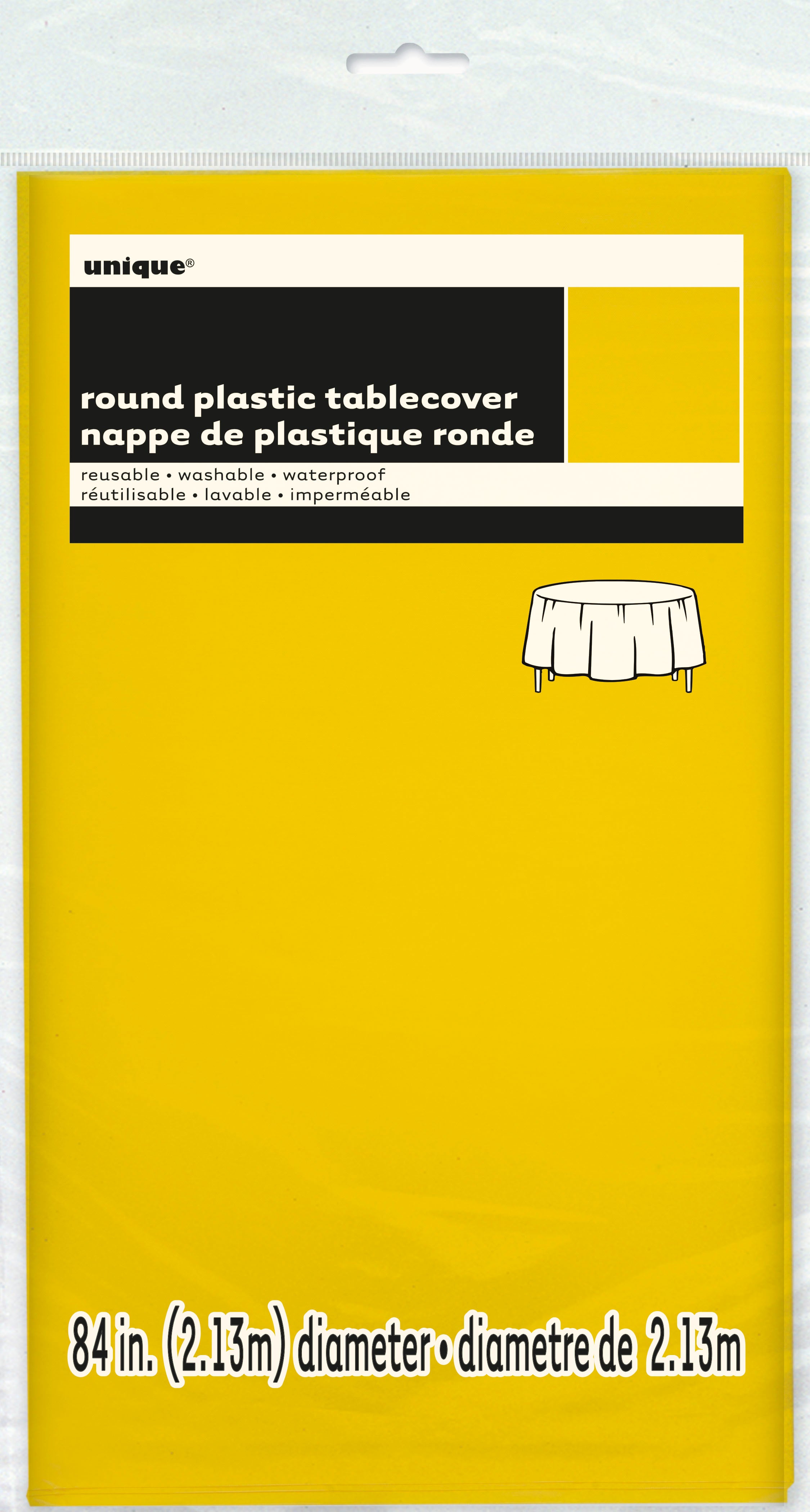 Neon Yellow Solid Round Plastic Table Cover, 84"
