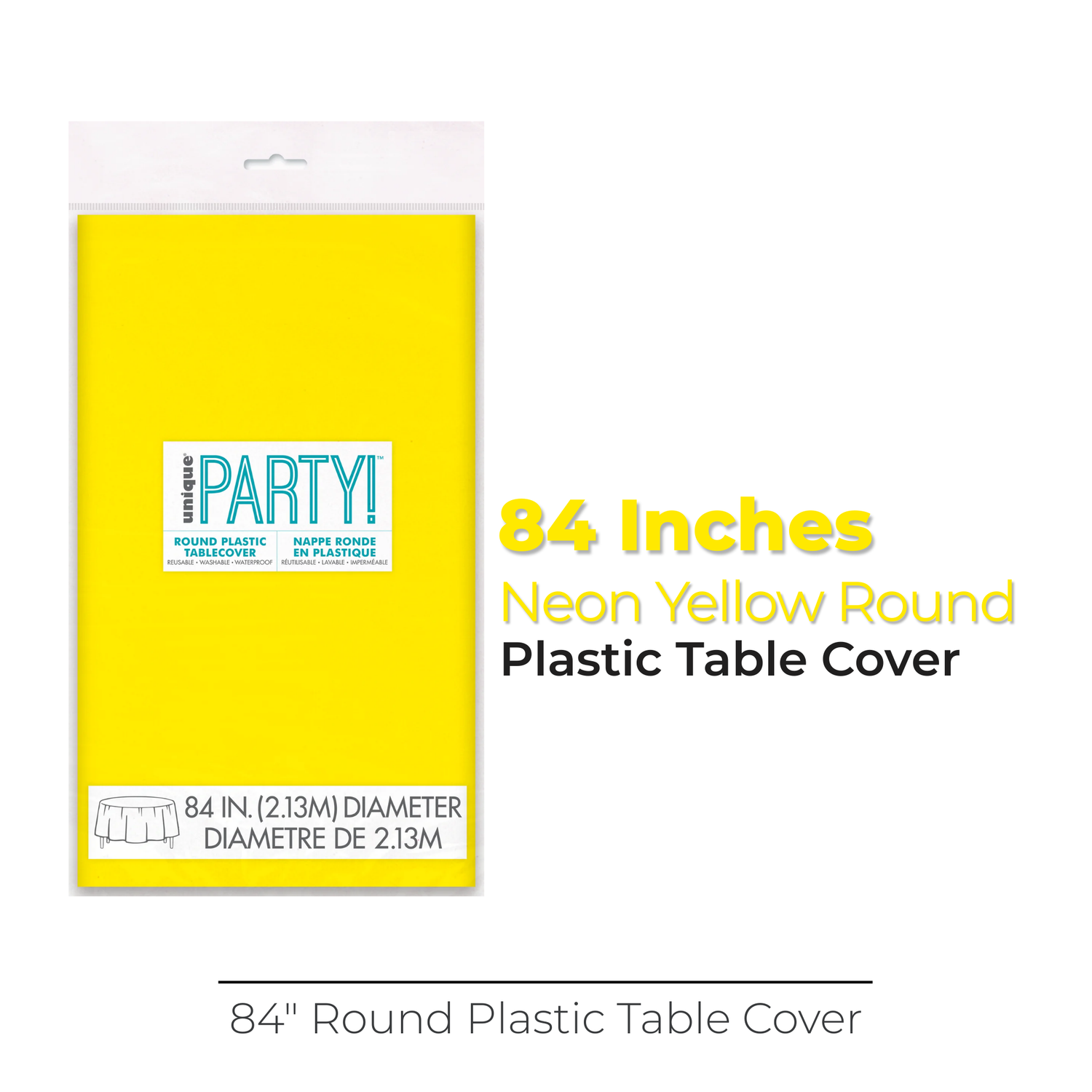Neon Yellow Solid Round Plastic Table Cover, 84"