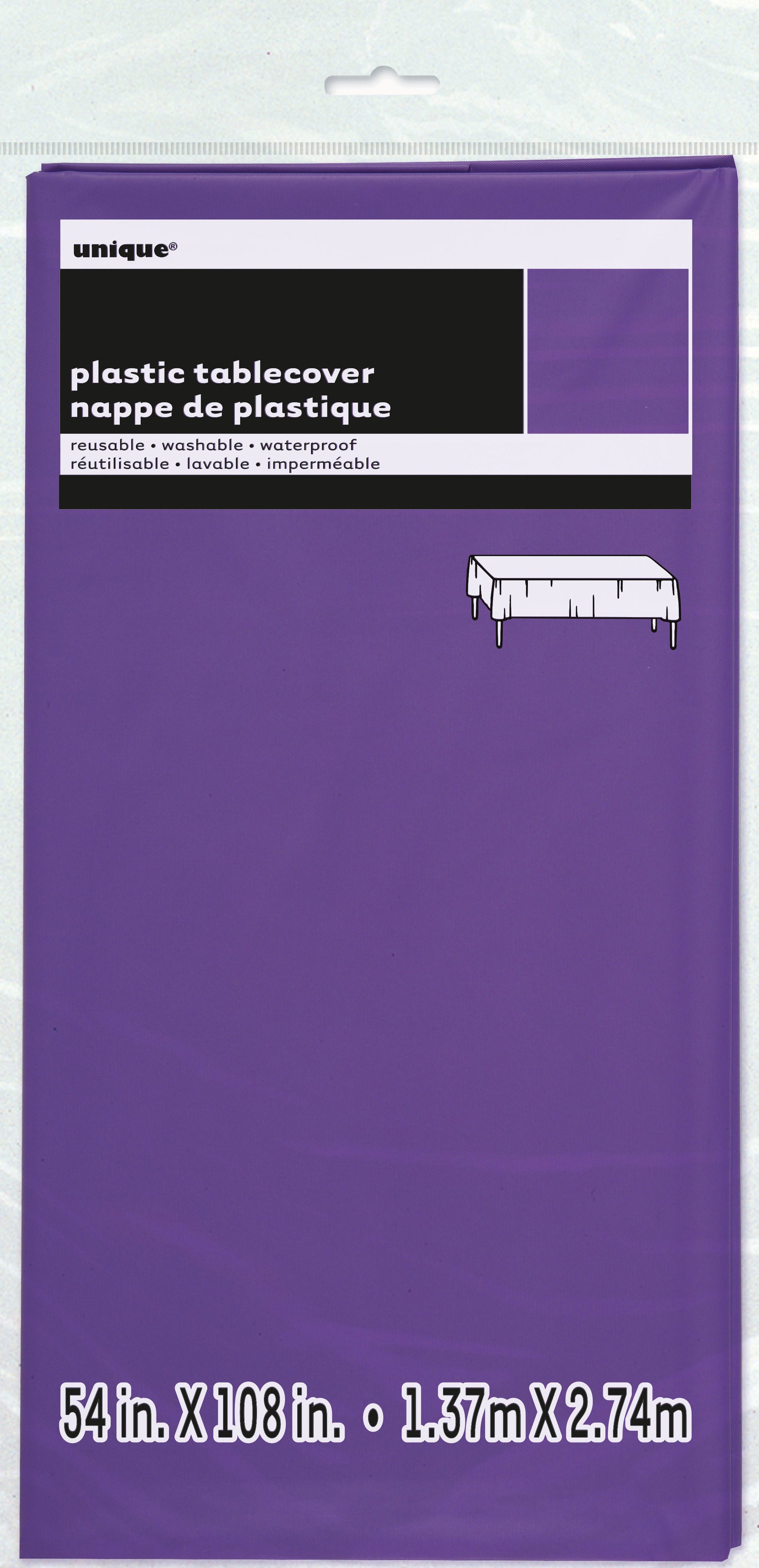 Neon Purple Solid Rectangular Plastic Table Cover, 54" x 108"