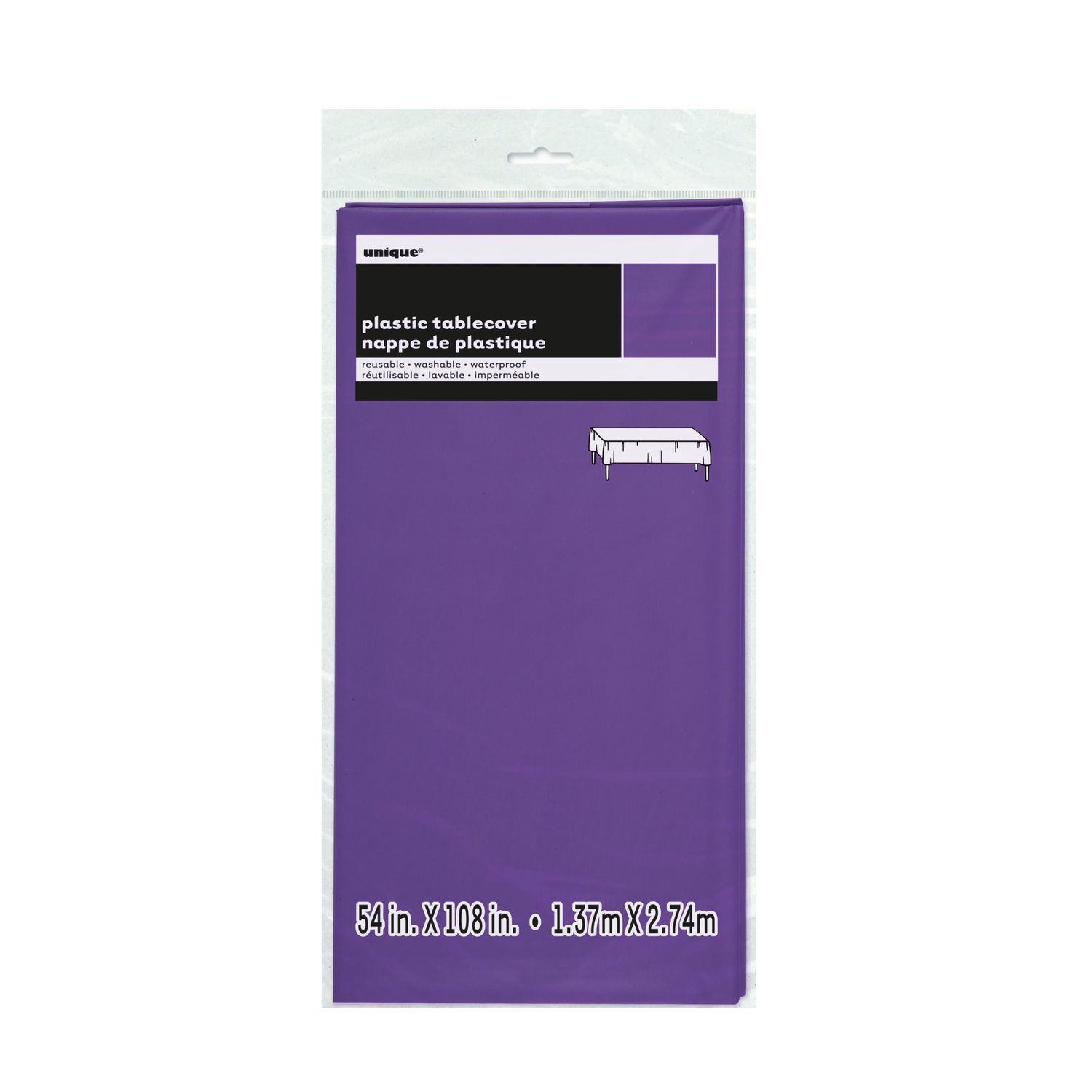 Neon Purple Solid Rectangular Plastic Table Cover, 54" x 108"