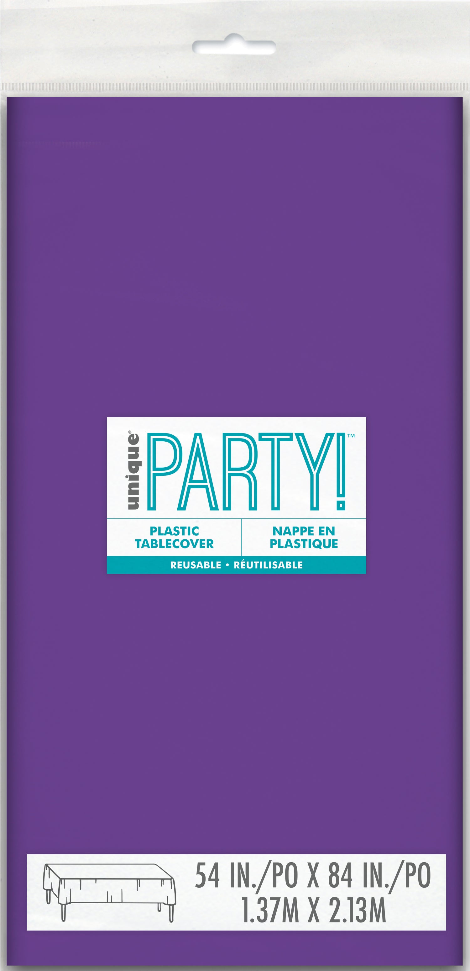 Neon Purple Solid Rectangular Plastic Table Cover, 54" x 108" - Image 2