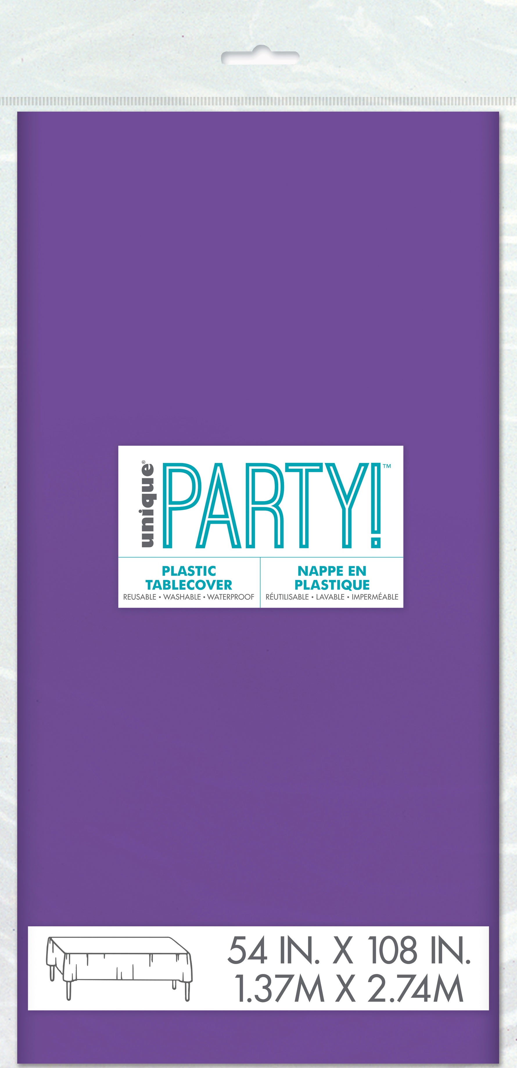 Neon Purple Solid Rectangular Plastic Table Cover, 54" x 108" - Image 3