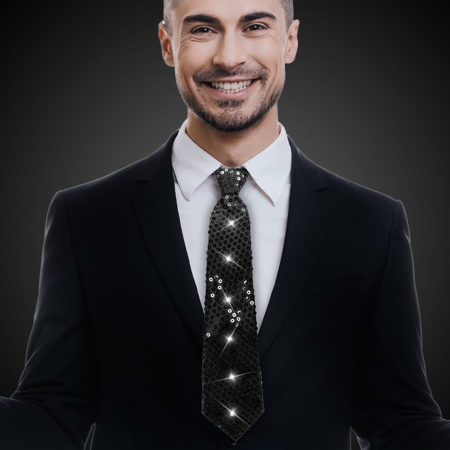 LED Black Sequin Necktie