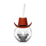 Brown Cowboy Hat Silver Disco Ball Cup with Straw