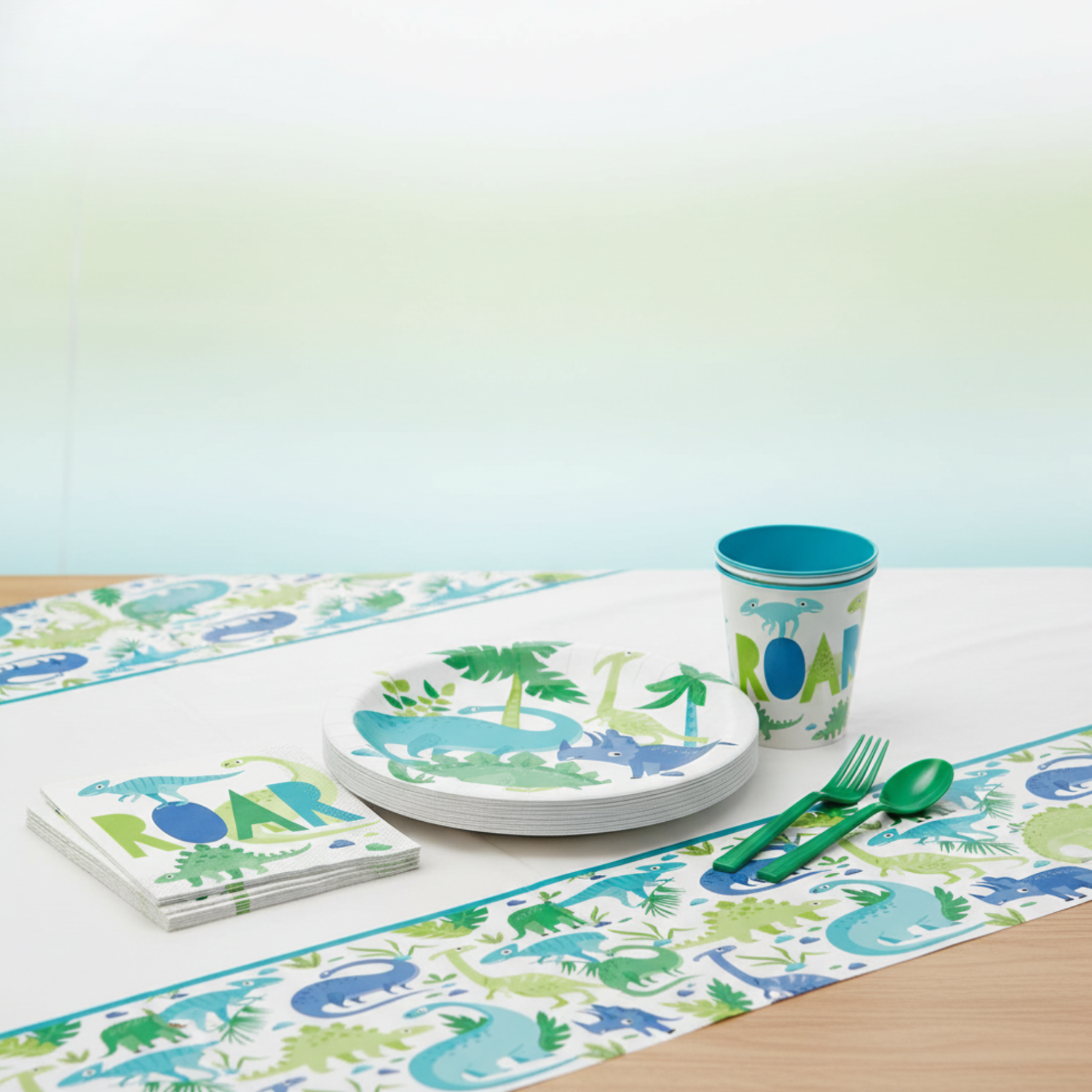 Blue & Green Dinosaur Party Kit for 16 People - Good