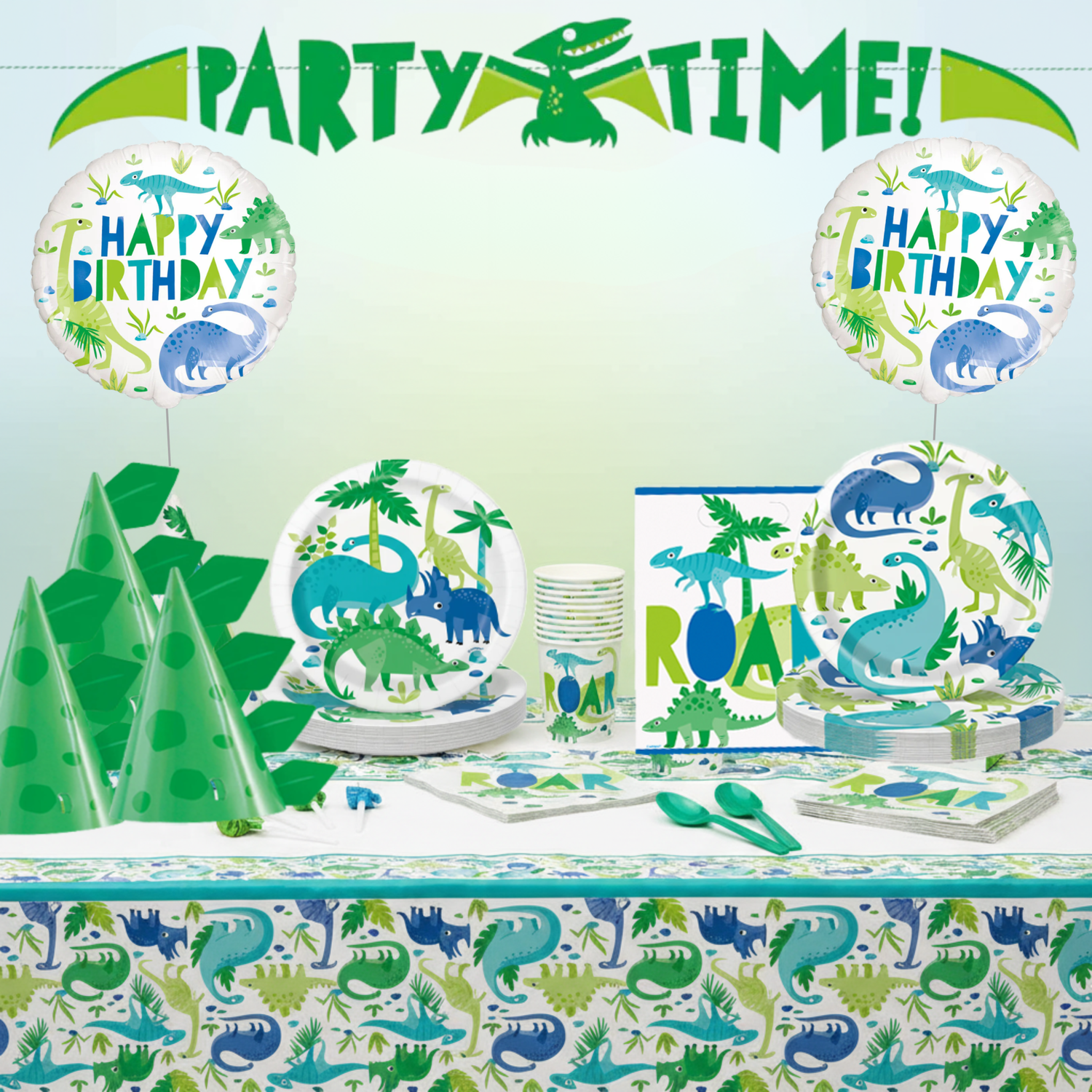 Blue & Green Dinosaur Party Kit for 16 People - Best