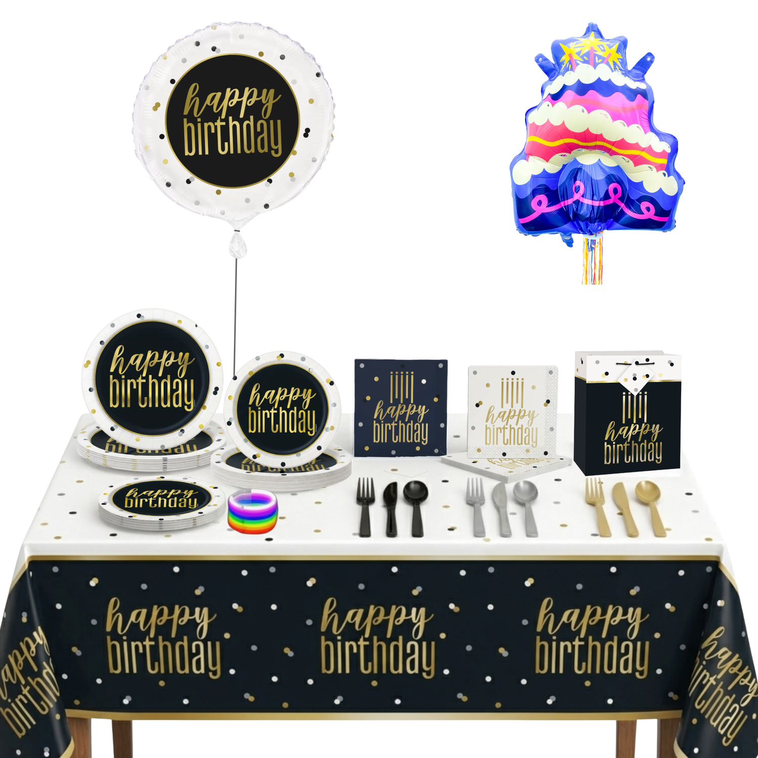 Metallic Happy Birthday Party Kit for 16 People - Deluxe