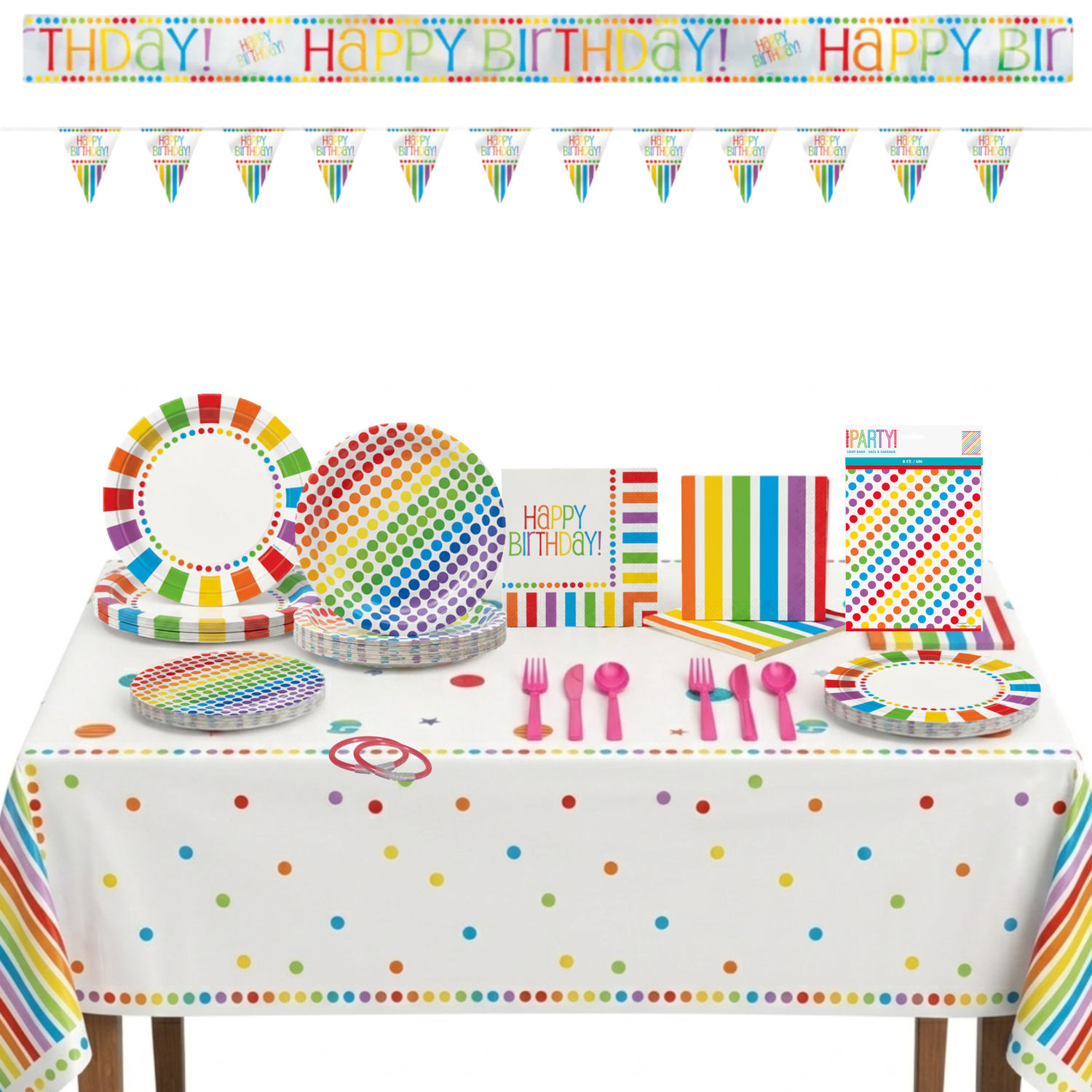 Rainbow Birthday Party Kit for 16 People - Deluxe