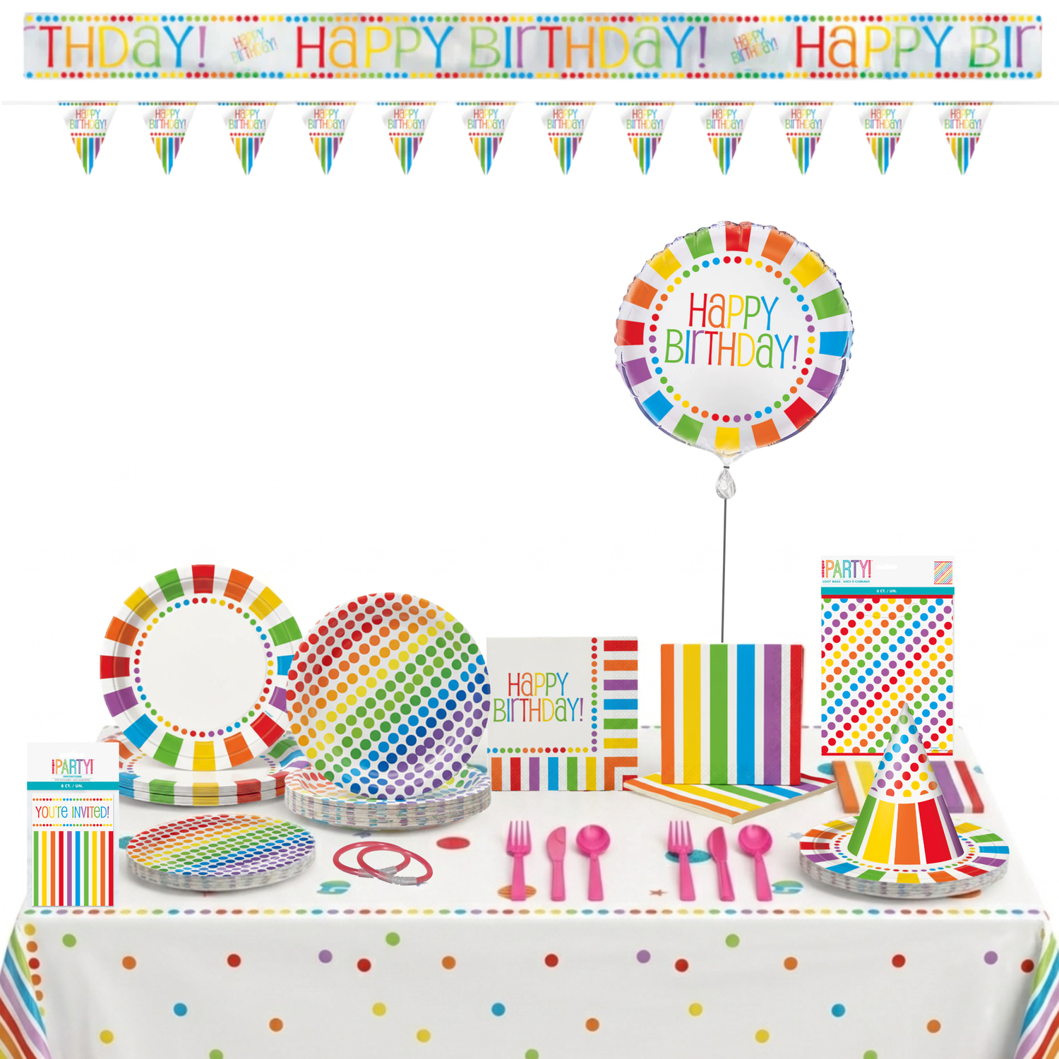 Rainbow Birthday Party Kit for 16 People - Ultimate