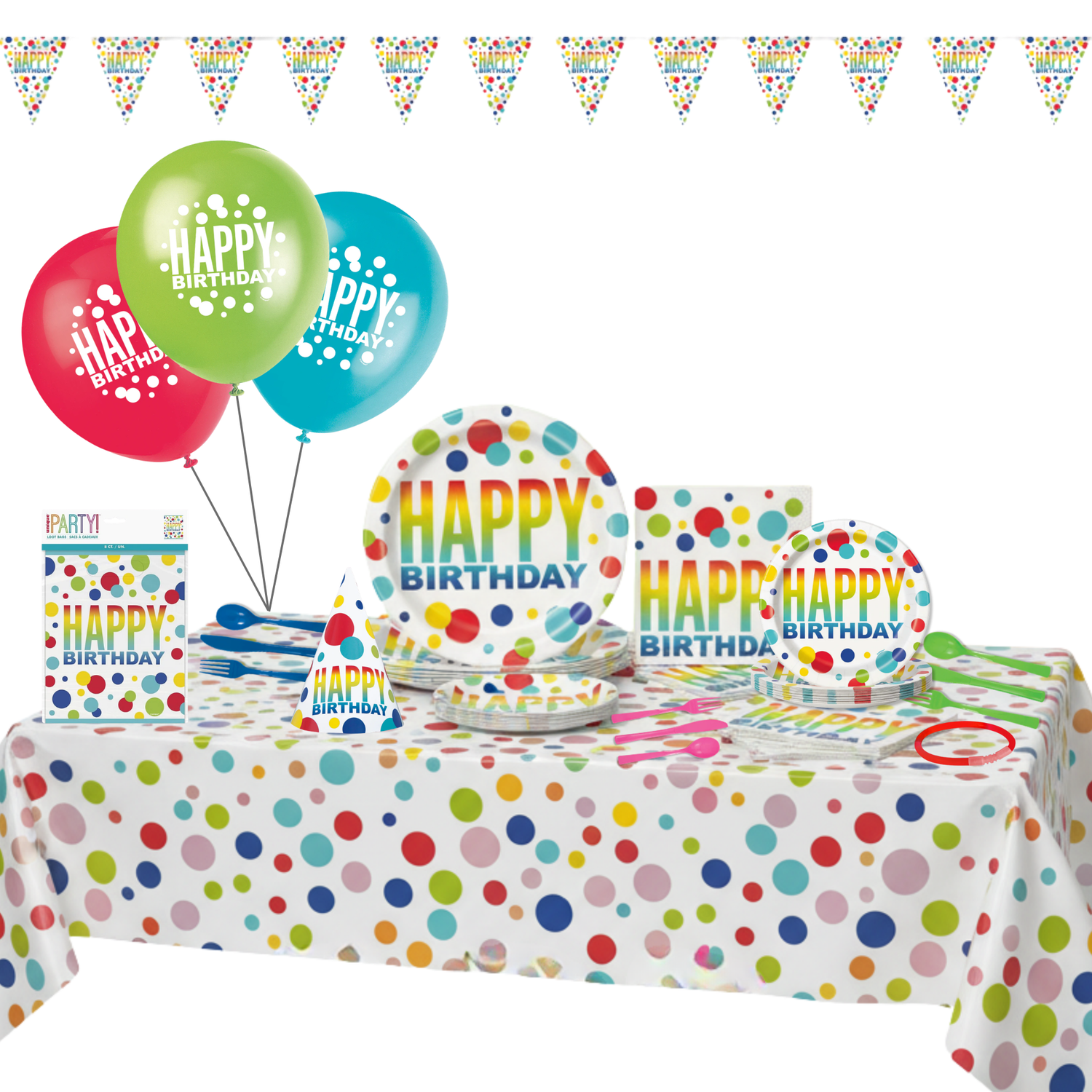 Rainbow Spots Birthday Party Kit for 16 People - Better