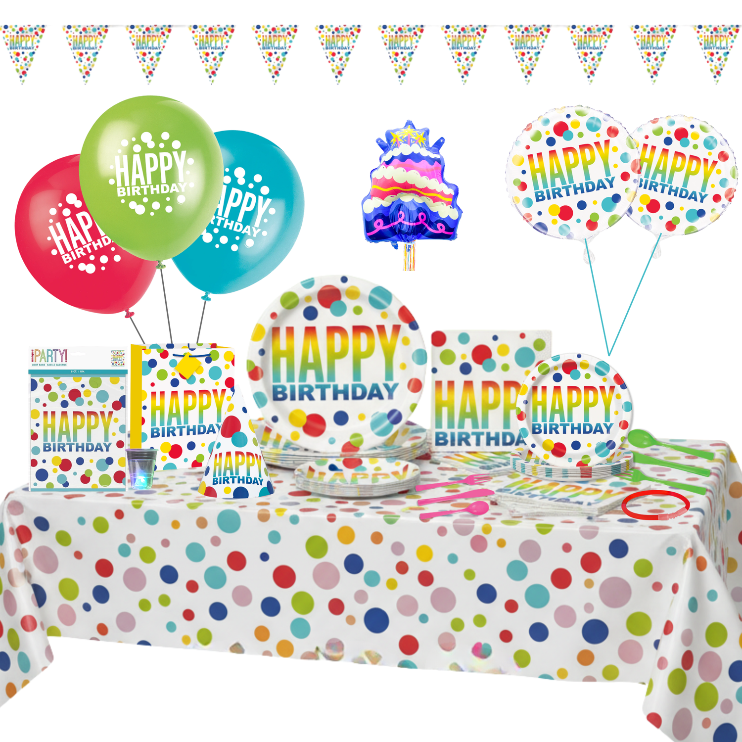 Rainbow Spots Birthday Party Kit for 16 People - Best