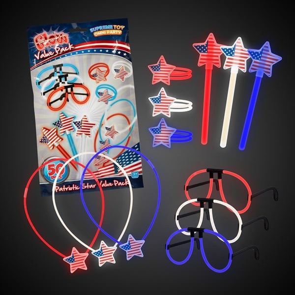 Red, White, and Blue Patriotic Glow Stars Value Pack