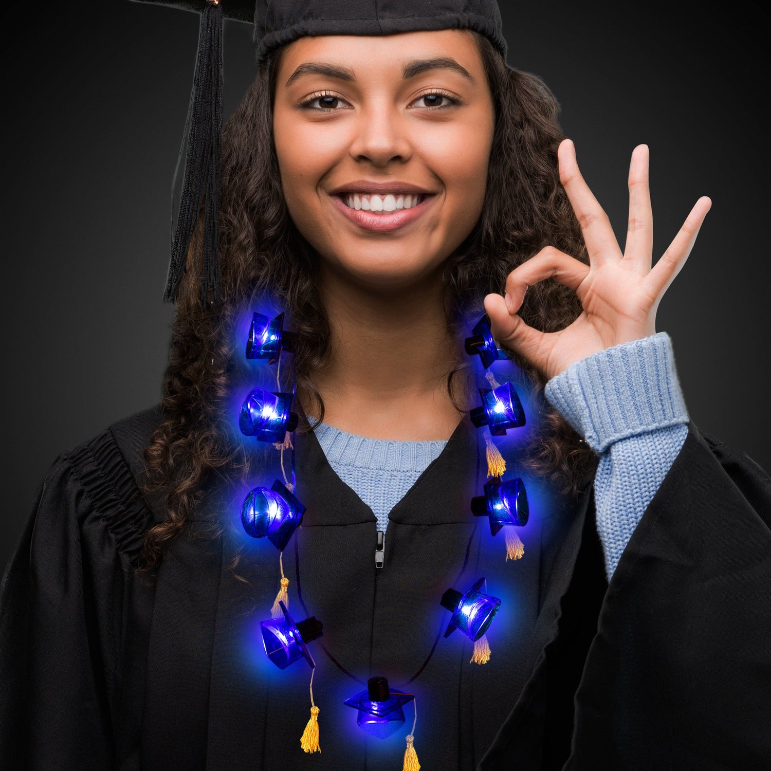LED Blue Graduation Caps Necklace