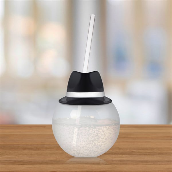 Black Fedora Hat 20 oz. Ball Cup with Straw