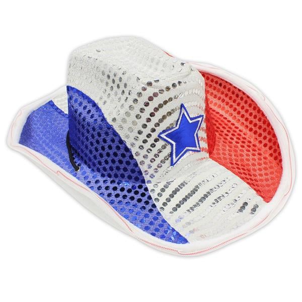 LED Patriotic Star Sequin Cowboy Hat