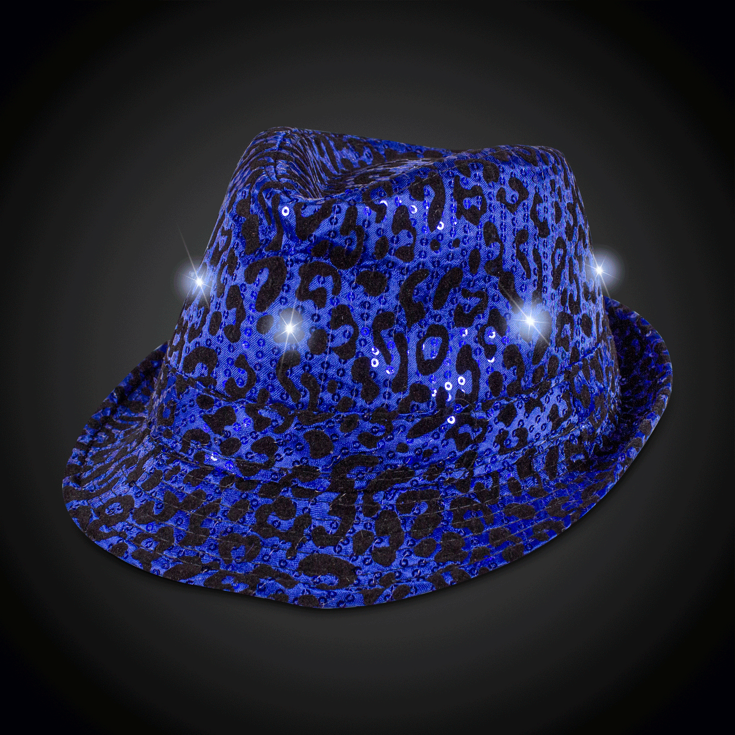 LED Blue Leopard Sequin Fedora
