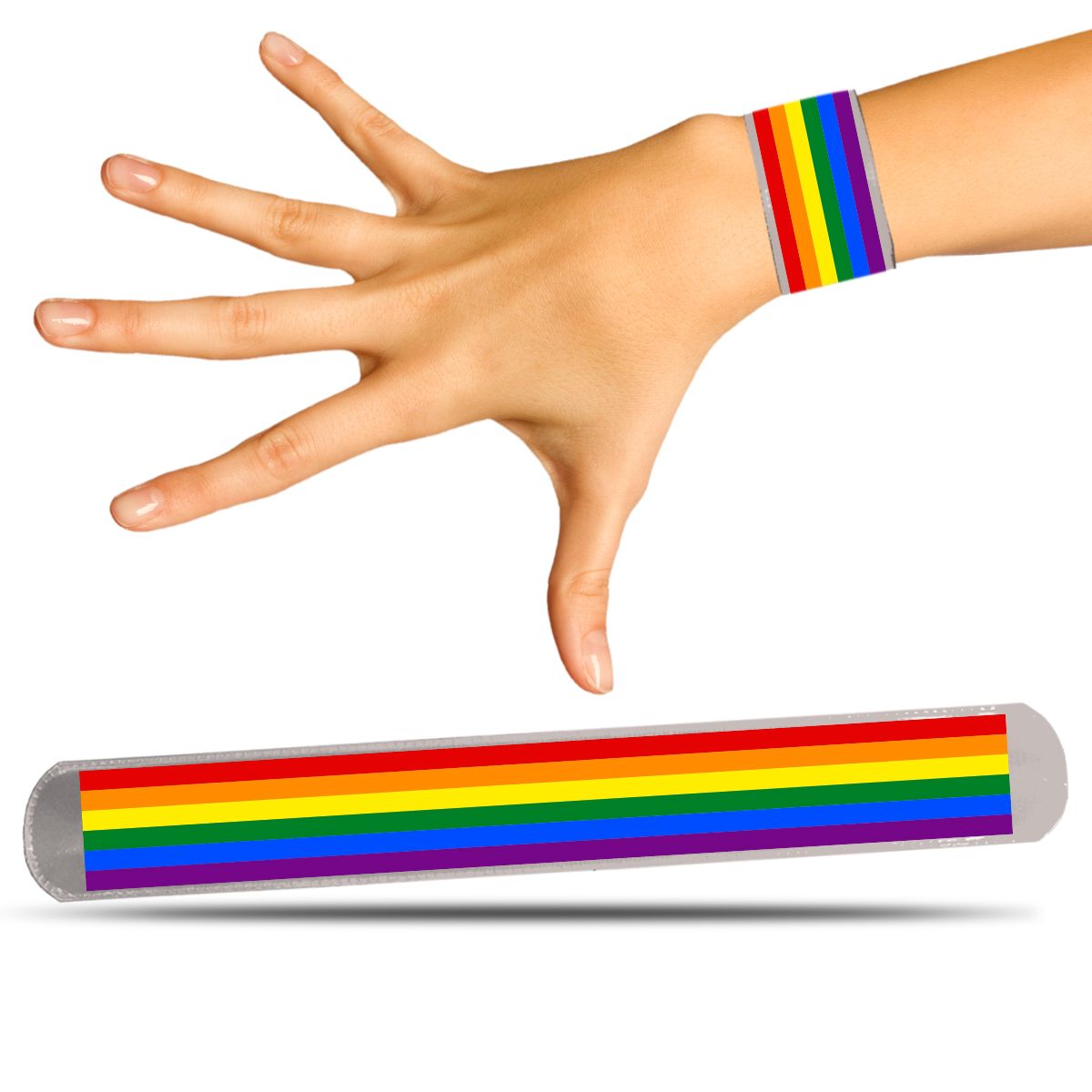 Silver Rainbow Pride Slap Bracelets