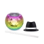 Black Fedora Hat Rainbow Disco Ball Cup with Straw